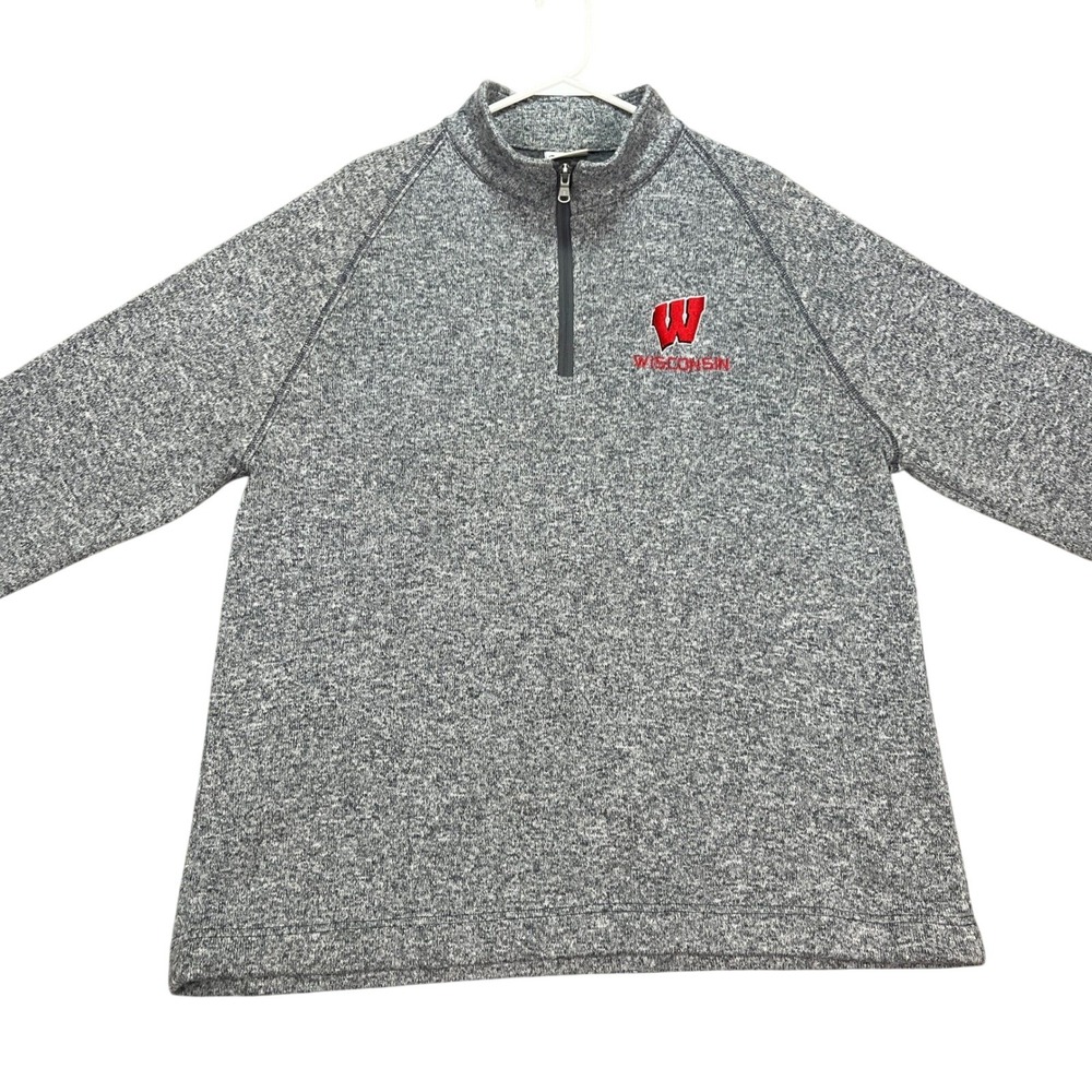 Champion Wisconsin Badgers Pullover Quarter 1/4 Zip Sweatshirt Mens‎ XL Gray